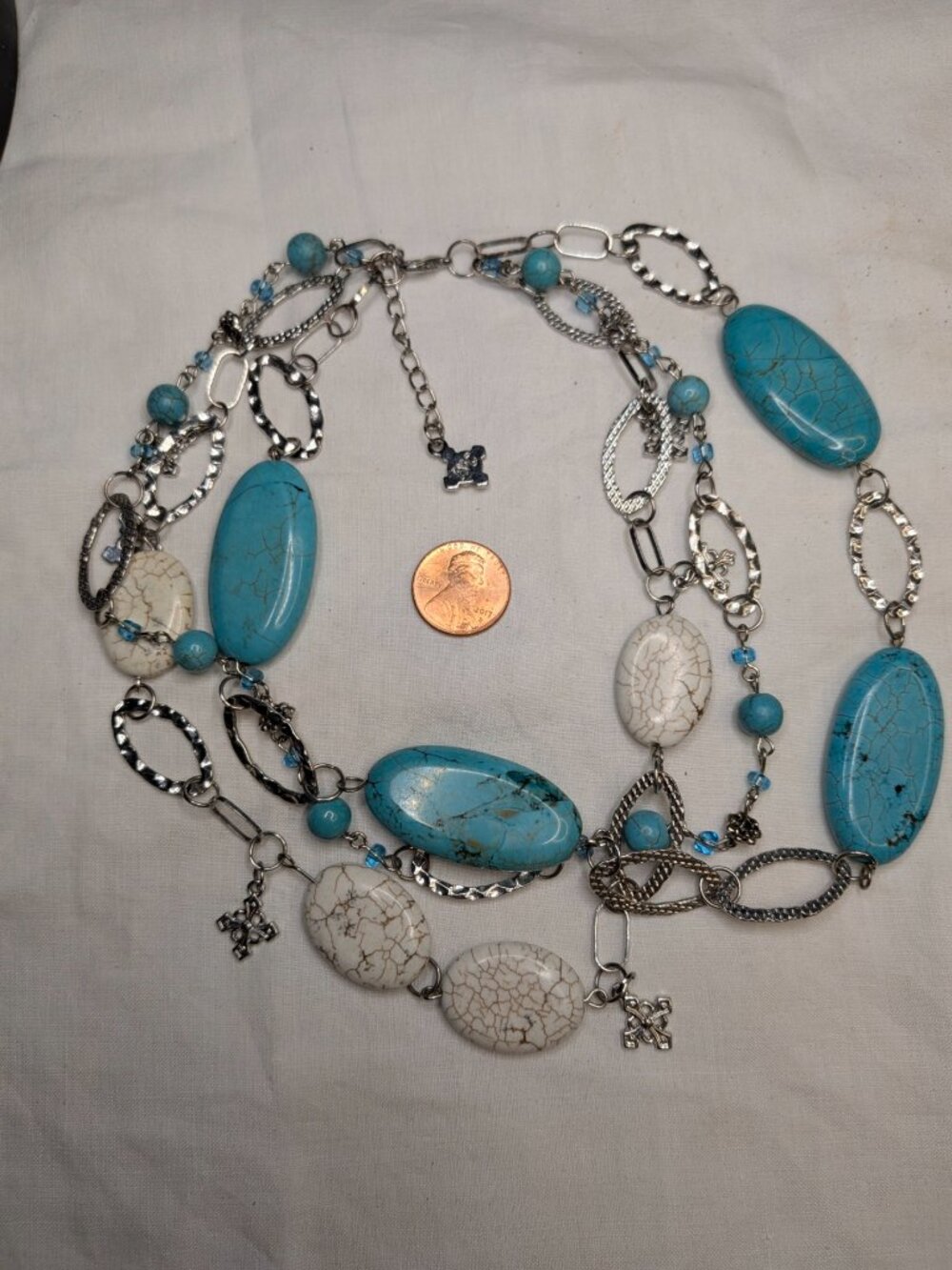 I.N.C. Turquoise and Howlite Triple Strand Necklace